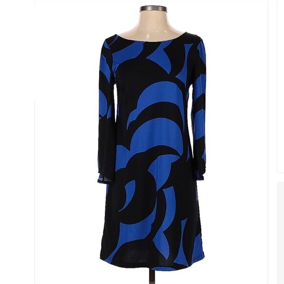 INC International Concepts Blue & Black Long Sleeve Lightweight Dress Size S - Picture 1 of 3